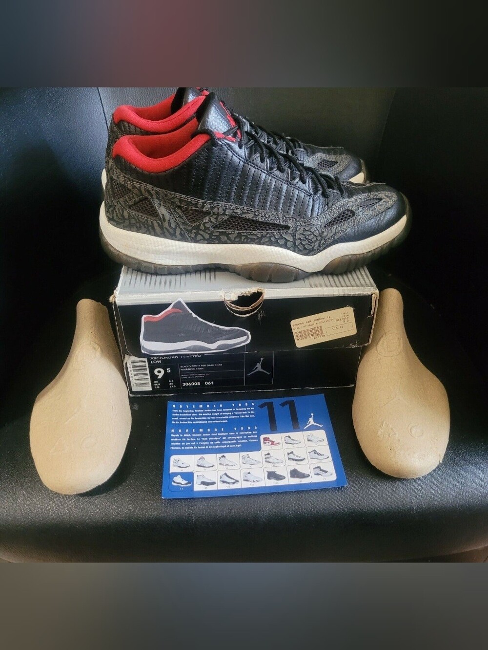 Jordan Retro 11 IE 2003 Men's Size 9.5 Black Charcoal Red Basketball Shoes